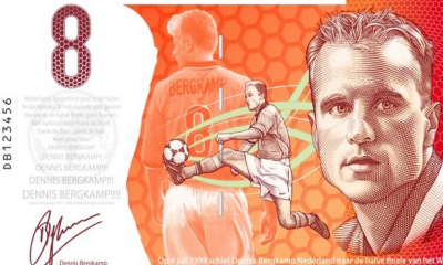 Dennis Bergkamp bất ngờ xuất hiện trên tờ tiền mới của Hà Lan